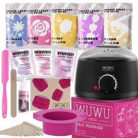 Waxing Kit WUWUVISTA 23 Items Hair Removal Wax Kit With Wax Warmer Waxing Beads For Face, Brazilian, Full Body, Bikini, Sensitiive Skin  Skin Suitable (Option: Black-US Plug)