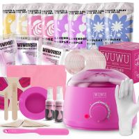 Waxing Kit WUWUVISTA 69 Items Hair Removal Wax Kit With Wax Warmer Waxing Beads For Face, Brazilian, Full Body, Bikini, Sensitiive Skin Skin Suitable (Option: Pinkish purple-US Plug)