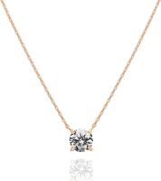 PAVOI 14K Gold Plated Crystal Solitaire 1.5 Carat (7.3mm) CZ Dainty Choker Necklace | Gold Necklaces for Women (Color: Rose)