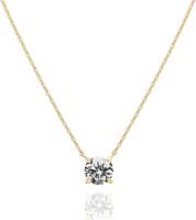 PAVOI 14K Gold Plated Crystal Solitaire 1.5 Carat (7.3mm) CZ Dainty Choker Necklace | Gold Necklaces for Women (Color: Yellow)