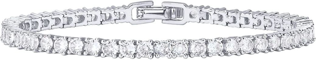 PAVOI 14K Gold Plated 3mm Cubic Zirconia Classic Tennis Bracelet | Gold Bracelets for Women | Size 6.5-7.5 Inch (Color: White Gold)
