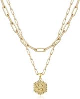 Dainty Layered Initial Necklaces for Women; 14K Gold Plated Paperclip Chain Necklace Simple Cute Hexagon Letter Pendant Initial Choker Necklace Gold L (Color: Gold, Style: Q)