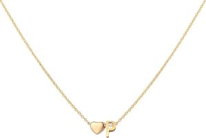 Glimmerst Initial Heart Necklace; 18K Gold Plated Stainless Steel Tiny Heart Letter Necklace Personalized Monogram Name Necklace for Women Girls (Color: P)