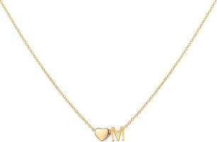 Glimmerst Initial Heart Necklace; 18K Gold Plated Stainless Steel Tiny Heart Letter Necklace Personalized Monogram Name Necklace for Women Girls (Color: M)