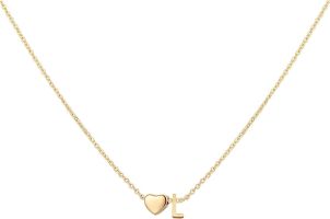 Glimmerst Initial Heart Necklace; 18K Gold Plated Stainless Steel Tiny Heart Letter Necklace Personalized Monogram Name Necklace for Women Girls (Color: L)