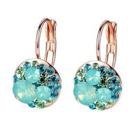 Multicolored Austrian Crystal Leverback Earrings for Women 14K Gold Plated Dangle Hoop Earrings Hypoallergenic Jewelry (Color: Green Main Crystal/Rose Gold-tone)