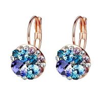 Multicolored Austrian Crystal Leverback Earrings for Women 14K Gold Plated Dangle Hoop Earrings Hypoallergenic Jewelry (Color: Purple Main Crystal/Rose Gold-tone)