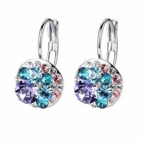 Multicolored Austrian Crystal Leverback Earrings for Women 14K Gold Plated Dangle Hoop Earrings Hypoallergenic Jewelry (Color: Purple Main Crystal/Silver-tone)