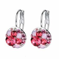Multicolored Austrian Crystal Leverback Earrings for Women 14K Gold Plated Dangle Hoop Earrings Hypoallergenic Jewelry (Color: Pink Red Crystals/Silver-tone)