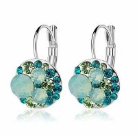 Multicolored Austrian Crystal Leverback Earrings for Women 14K Gold Plated Dangle Hoop Earrings Hypoallergenic Jewelry (Color: Green Main Crystal/Silver-tone)