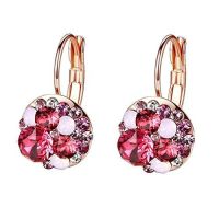 Multicolored Austrian Crystal Leverback Earrings for Women 14K Gold Plated Dangle Hoop Earrings Hypoallergenic Jewelry (Color: Pink Main Crystal/Rose Gold-tone)