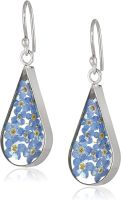 Amazon Collection Sterling Silver Pressed Flower Teardrop Earrings (Color: Blue)