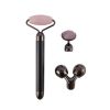 3 In 1 Electric Jade Roller Slimming Face Massage Lifting Vibrating Natural Rose Quartz Stone Facial Beauty Tool With Packaging