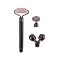 3 In 1 Electric Jade Roller Slimming Face Massage Lifting Vibrating Natural Rose Quartz Stone Facial Beauty Tool With Packaging (Color: Black)