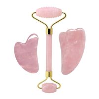 Rose Quartz Face Jade Roller Massagers Guasha Set Gua Sha Tools Natural Stone Gouache Scraper For Facial Massage Beauty Tool (Color: Type 2)