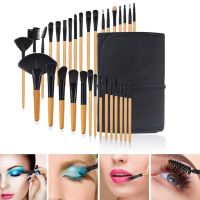 32 Pcs Soft Makeup Brushes Set Beauty Brushes Cosmetic Tools Kit Pouch Eye Shadow Foundation Powder Eyeliner Eyelash Lip Makeup (Handle Color: brown)