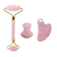 Rose Quartz Face Jade Roller Massagers Guasha Set Gua Sha Tools Natural Stone Gouache Scraper For Facial Massage Beauty Tool (Color: Type 3)