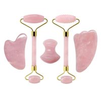 Rose Quartz Face Jade Roller Massagers Guasha Set Gua Sha Tools Natural Stone Gouache Scraper For Facial Massage Beauty Tool (Color: Type 12)