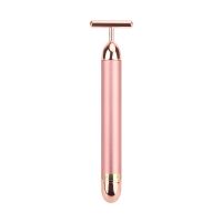 24k Golden Facial Roller Massager T Shape Vibrating Face Lifting Energy Beauty Bar Body Skin Massage Device Face Care Tools (Color: T rose gold)