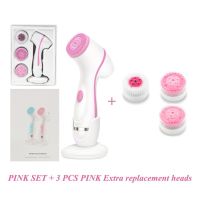 Facial Cleansing Brush Sonic Nu Face Spin Brush Set Galvanica Facial Spa System For Skin Deep Cleaning Remove Blackhead Machine (Color: PINK SET-Extra head)