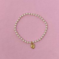 Stone Bead Heart Anklet (Color: Pearl Bead)