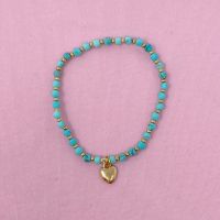 Stone Bead Heart Anklet (Color: Turquoise)