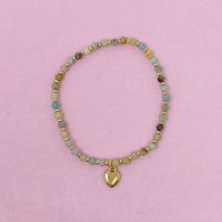 Stone Bead Heart Anklet (Color: Amazonite)