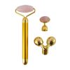 3 In 1 Electric Jade Roller Slimming Face Massage Lifting Vibrating Natural Rose Quartz Stone Facial Beauty Tool With Packaging
