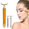 24k Golden Facial Roller Massager T Shape Vibrating Face Lifting Energy Beauty Bar Body Skin Massage Device Face Care Tools